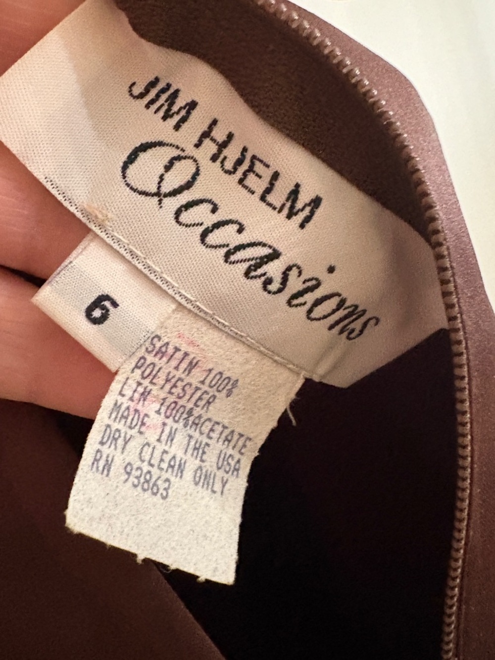 1990s JIM HJELM OCCASIONS Formal Brown Satin Tea-length Dress - Size 6 - Picture 15 of 15